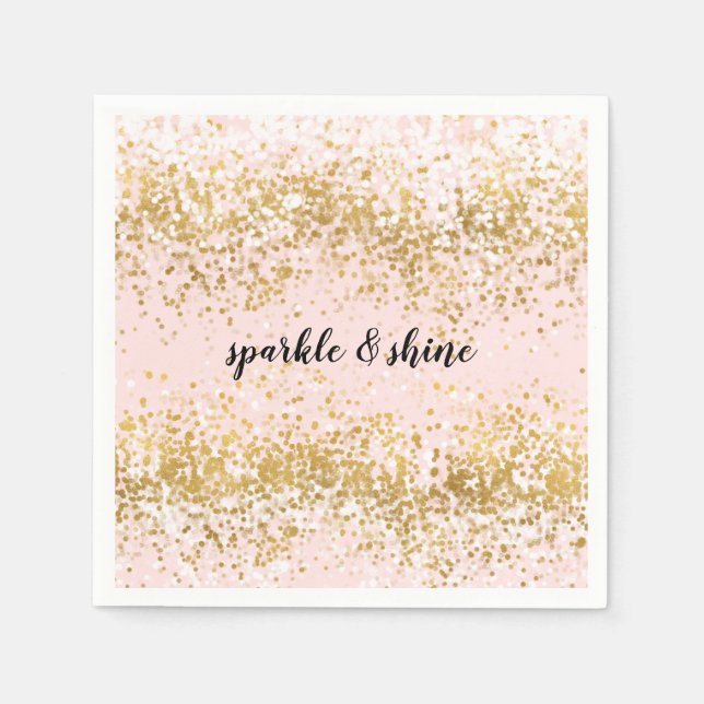 Blush Pink White Gold Confetti Sparkle Napkins (Front)