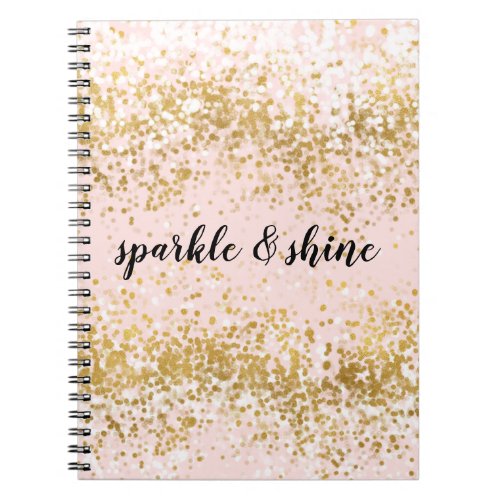 Blush Pink White Gold Confetti Sparkle Notebook