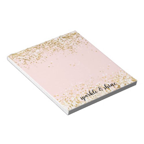 Blush Pink White Gold Confetti Sparkle Notepad