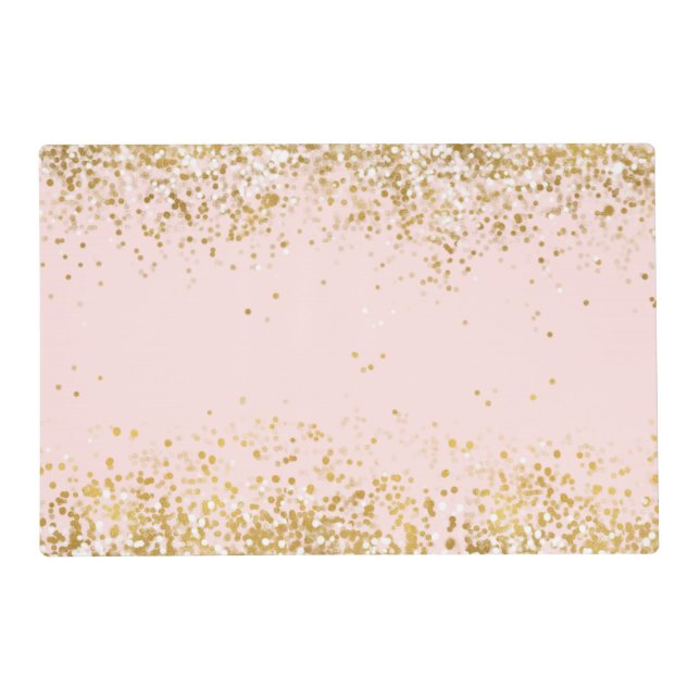 Blush Pink White Gold Confetti Sparkle Placemat (Front)