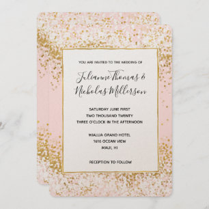 Blush Pink White Gold Confetti Wedding Invites