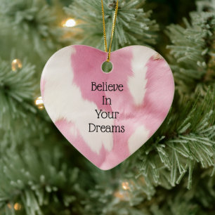 Blush Pink White Gold Cowhide Animal Ceramic Ornament