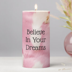 Blush Pink White Gold Cowhide Animal Pillar Candle