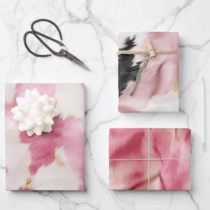 Blush Pink White Gold Cowhide Animal Wrapping Paper Sheets