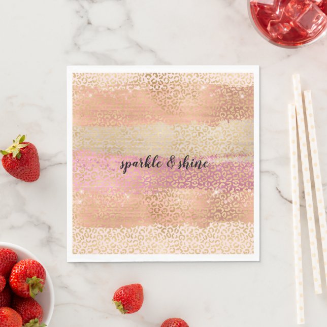 Blush Pink White Gold Girly Glam Leopard Print Napkins (Insitu)