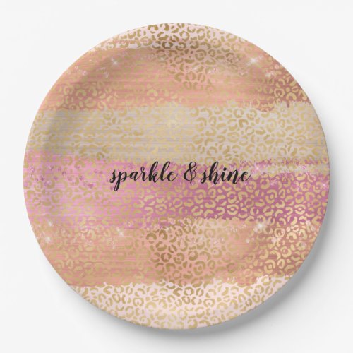 Blush Pink White Gold Girly Glam Leopard Print Paper Plates