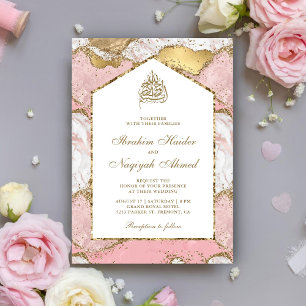 Blush Pink White Gold Marble Arch Muslim Wedding Invitation