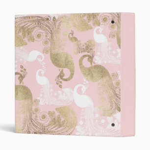 Blush pink white gold royal peacock bird 3 ring binder