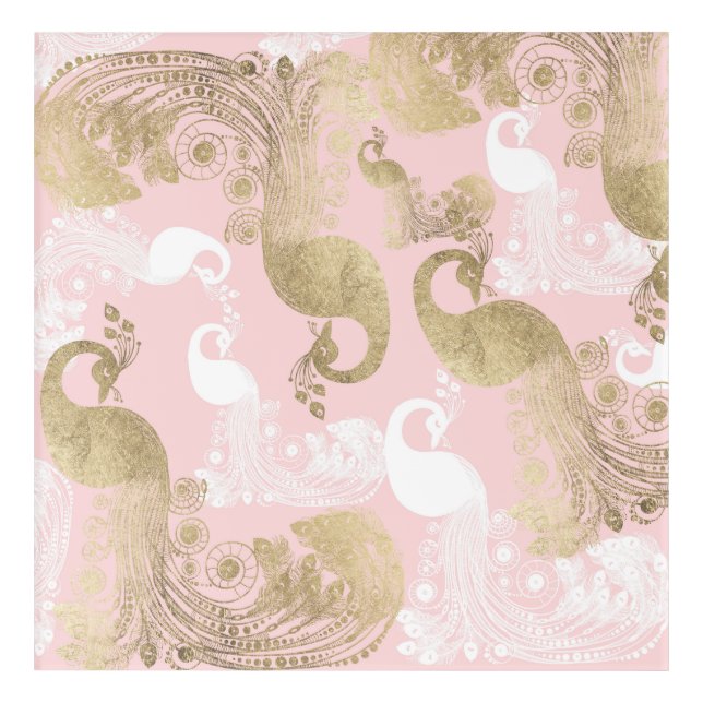 Blush pink white gold royal peacock bird acrylic print (Front)