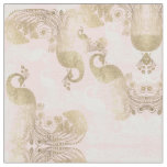 Blush pink white gold royal peacock bird fabric