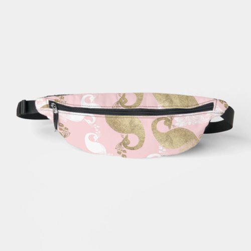 Blush pink white gold royal peacock bird fanny pack