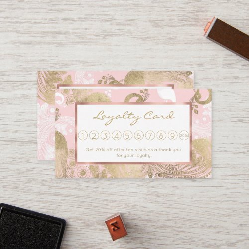 Blush pink white gold royal peacock bird loyalty card