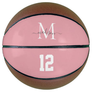 Blush Pink White Gray Monogram Number Girly Script Basketball