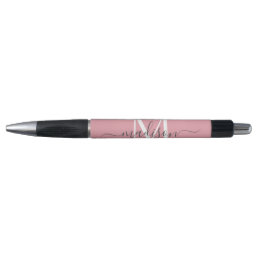 Blush Pink White Gray Monogram Script Name Stylish Pen