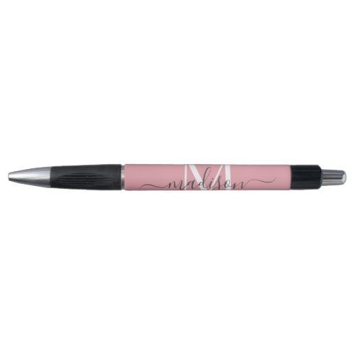 Blush Pink White Gray Monogram Script Name Stylish Pen