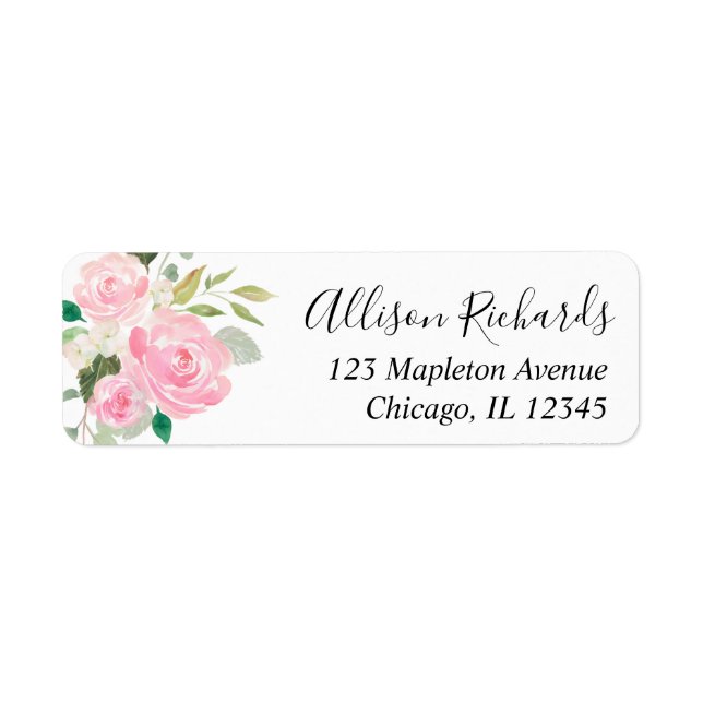 Blush pink white greenery floral watercolors label (Front)