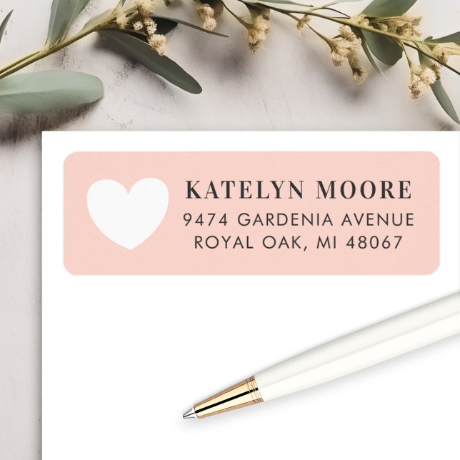 Blush Pink White Heart Wedding Address Label (Creator Uploaded)