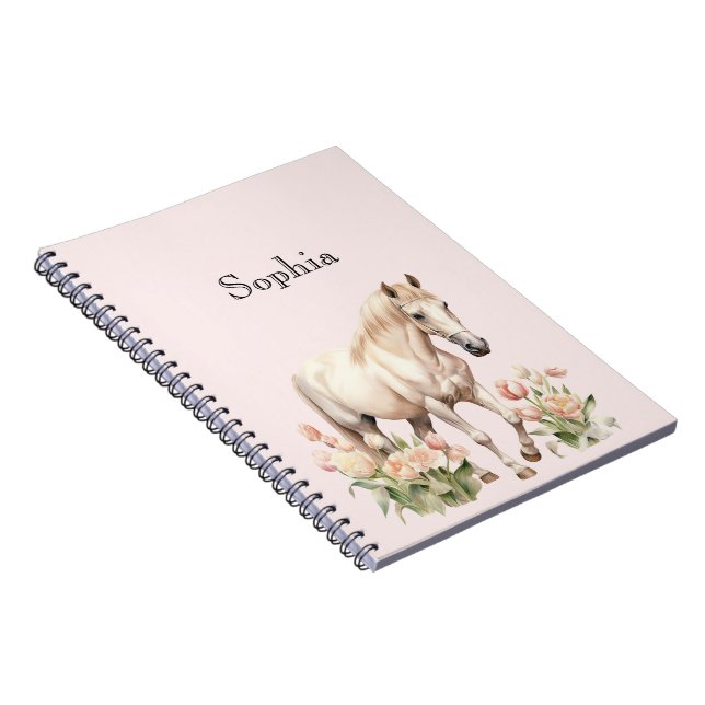 Blush Pink White Horse Tulips   Notebook (Right Side)