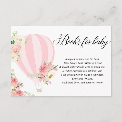 Blush pink white Hot air balloon book request Encl Enclosure Card