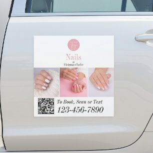 Blush Pink White Logo QR Code Photo Nail Salon Car Magnet