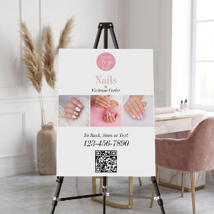 Blush Pink White Logo QR Code Photo Nail Salon Foam Board