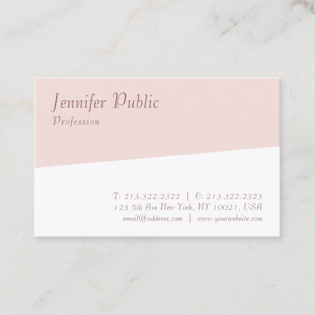 Blush Pink White Modern Elegant Simple Template Business Card (Front)