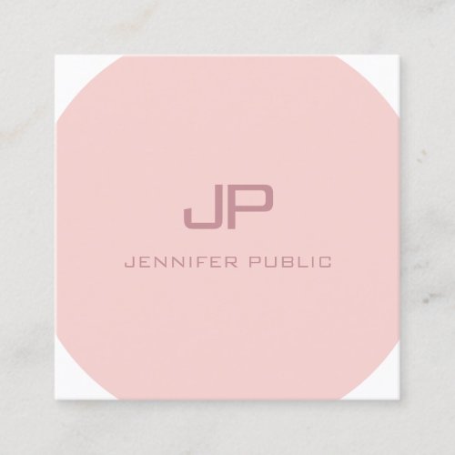 Blush Pink White Modern Monogram Trendy Template Square Business Card