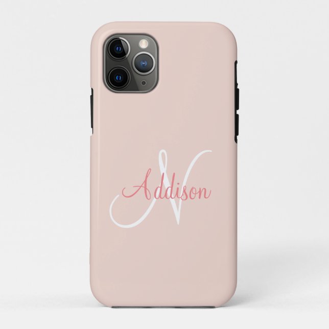 Blush Pink White Monogram Personalized Elegant Case-Mate iPhone Case (Back)