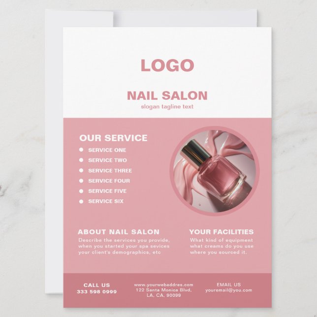 Blush Pink White Nail Salon Flyer Price list Invitation (Front)