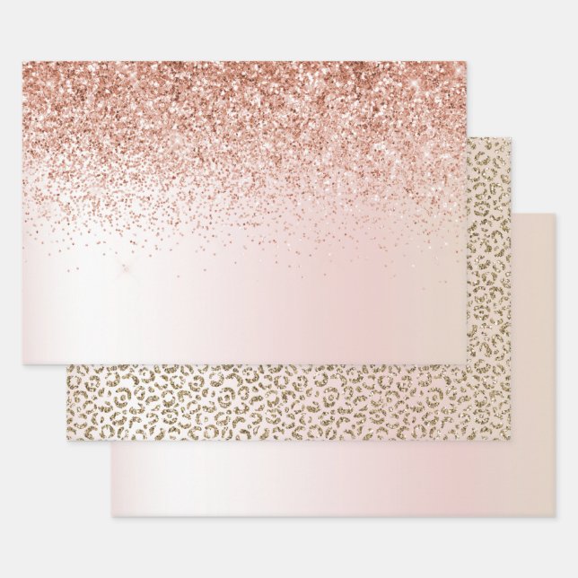 Blush Pink White Ombre Rose Glitter      Wrapping Paper Sheets (Set)