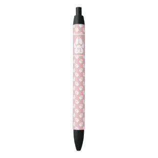 Blush Pink & White Paws With Custom Monogram Black Ink Pen
