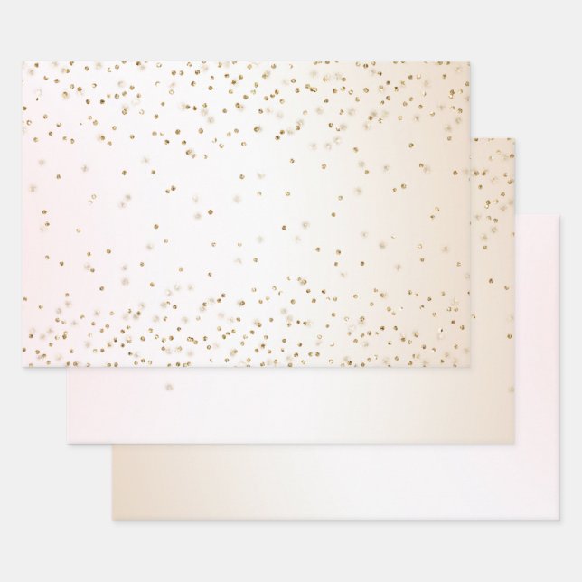 Blush Pink White Peach Ombre Gold Confetti         Wrapping Paper Sheets (Set)