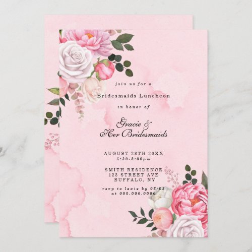 Blush Pink White Peony Bridesmaids Luncheon Invite