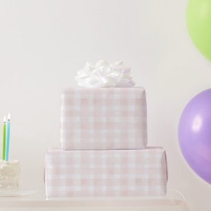 Blush Pink White Plaid Stripes Birthday Wrapping Paper