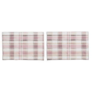 Blush pink white plaid stripes pillow case