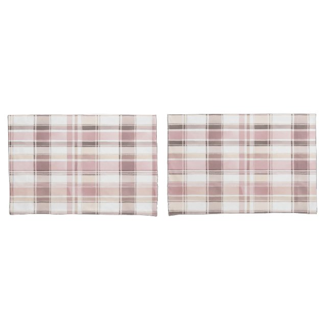 Blush pink white plaid stripes pillow case (Front-Set)