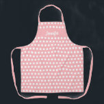 Blush Pink White Polka Dot Pattern Personalized Apron<br><div class="desc">Protect your clothes from food and stains with this Blush Pink White Polka Dot Pattern Personalized Apron. It is a cute, girly modern design with customizable pastel pink background and white polka dots on all over print apron. Name is in white calligraphy script lettering across the chest area. CLICK PERSONALIZE...</div>
