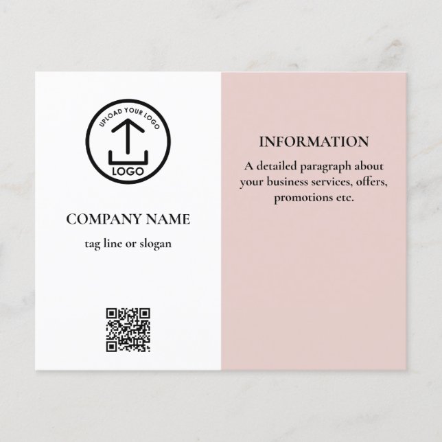 Blush Pink White Promotional Business Logo QR Code Flyer (Front)