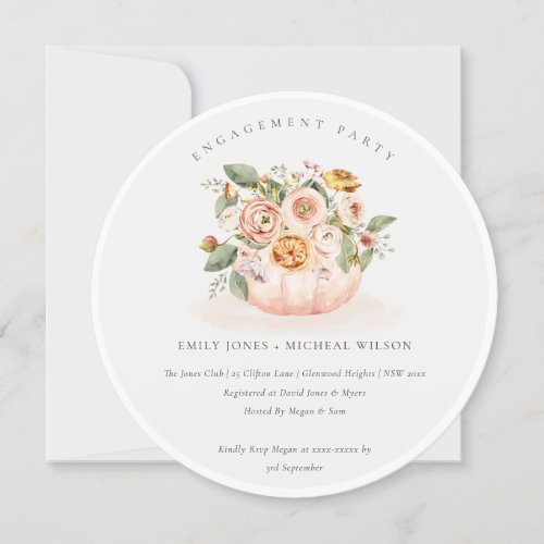 Blush Pink White Pumpkin Floral Engagement Invite