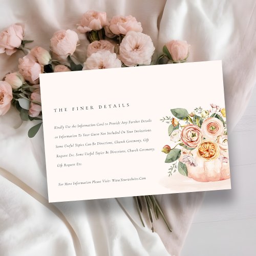 Blush Pink White Pumpkin Floral Wedding Detail Enclosure Card