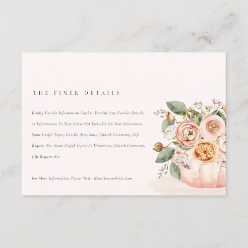 Blush Pink White Pumpkin Floral Wedding Detail Enclosure Card
