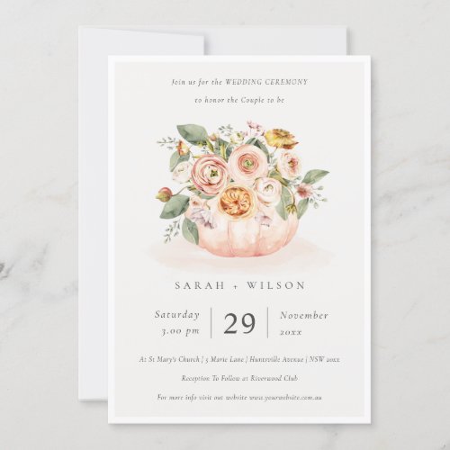 Blush Pink White Pumpkin Floral Wedding Invite