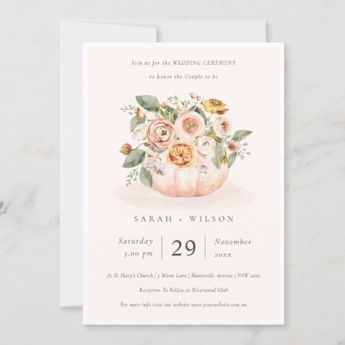 Blush Pink White Pumpkin Floral Wedding Invite