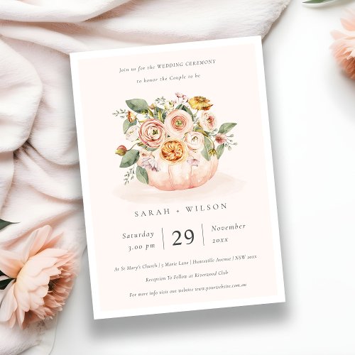 Blush Pink White Pumpkin Floral Wedding Invite