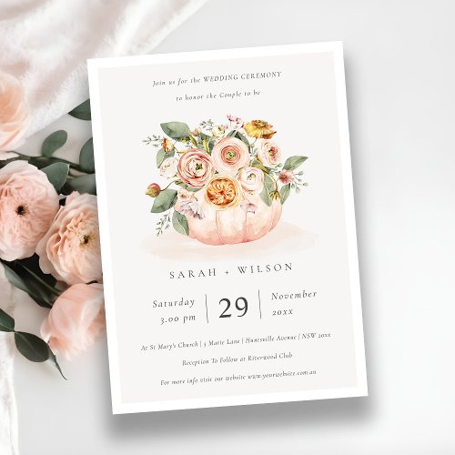 Blush Pink White Pumpkin Floral Wedding Invite