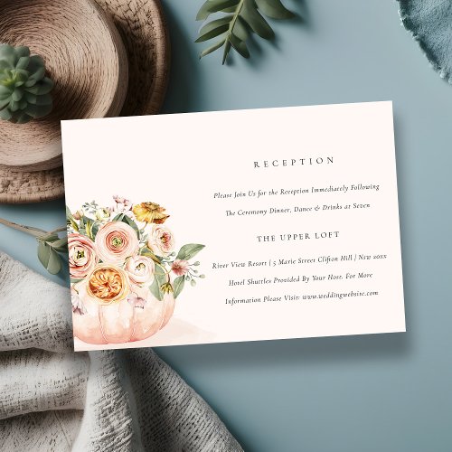 Blush Pink White Pumpkin Floral Wedding Reception Enclosure Card