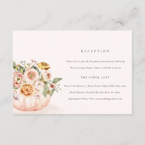 Blush Pink White Pumpkin Floral Wedding Reception Enclosure Card