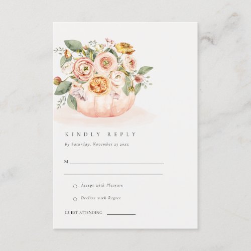Blush Pink White Pumpkin Floral Wedding RSVP Enclosure Card