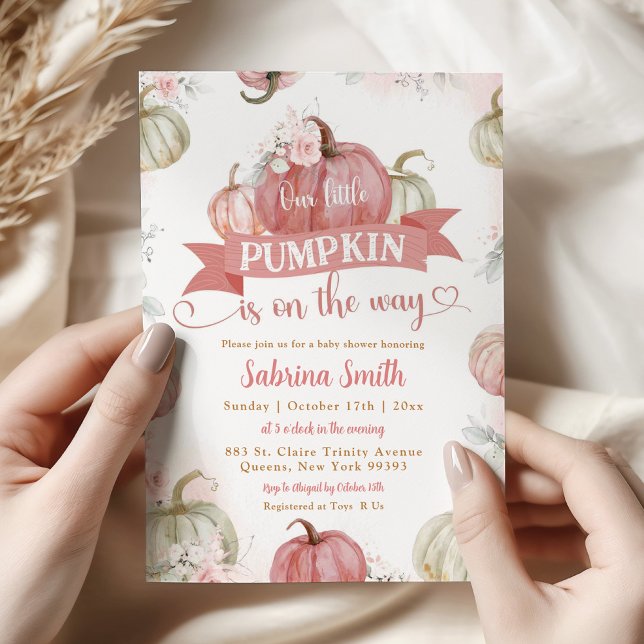 Blush Pink White Pumpkin On The Way Baby Shower Invitation (Creator Uploaded)