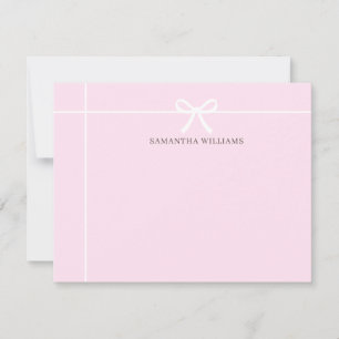 Blush Pink White Ribbon Bow Classic Elegant Simple Note Card